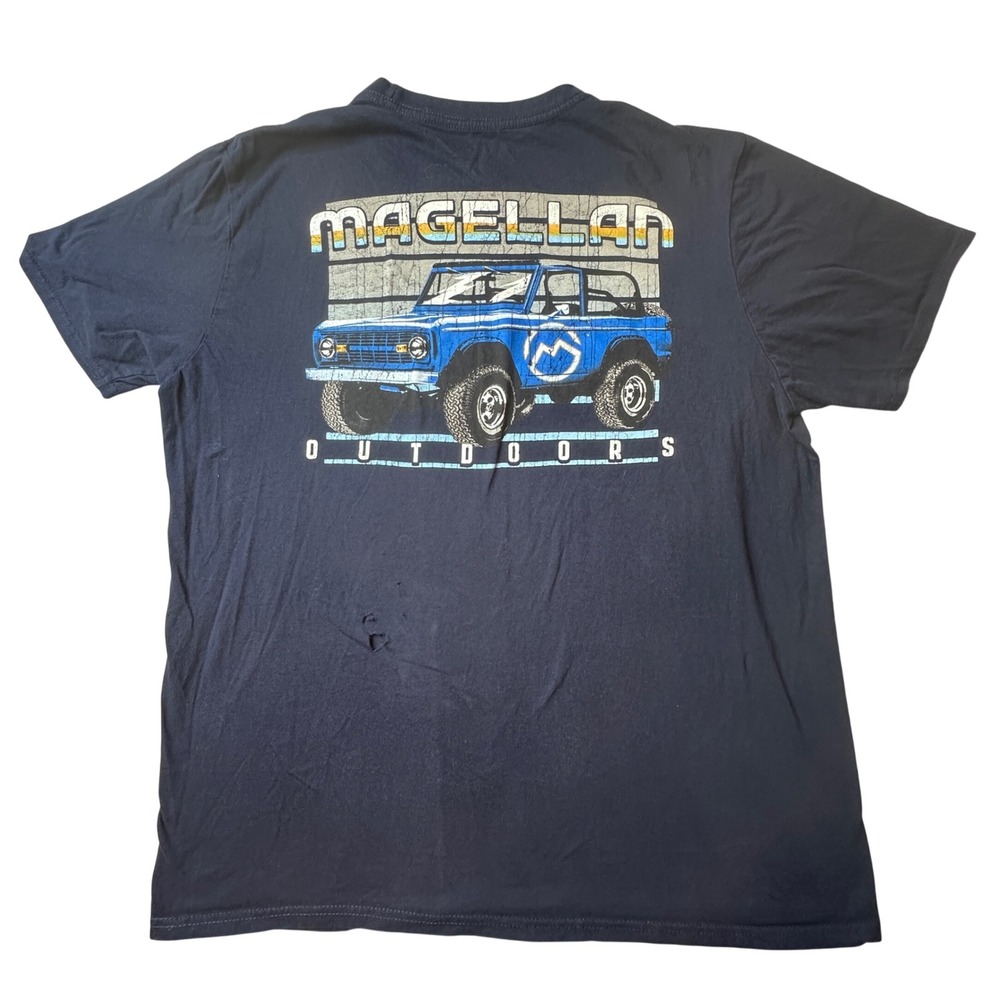 Magellan T-Shirt Mens L Navy Blue Graphic Bronco Off-Road Vehicle‎ Classic Fit